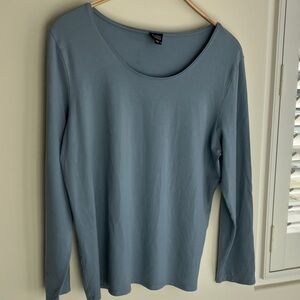EILEEN FISHER Light Blue Long Sleeve Scoop Neck Stretchy Top Women’s Size Large